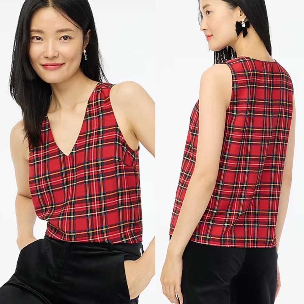 women’s J. Crew red black Tartan sleeveless blouse